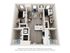 Modern 3D floor plan featuring two cozy bedrooms, stylish open-concept living area, and a sleek kitchen with island.