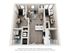 Modern apartment 3D floor plan showcasing 2 bedrooms, a sleek kitchen with island, and cozy living area. Includes 2 bathrooms, in-unit washer/dryer, and designated workspace, offering convenience and style.