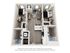 Modern 3D floor plan showcasing 2 bedrooms, stylish kitchen with island, cozy living area, and two elegant bathrooms.
