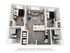 Modern 3D floor plan showcasing 2 bedrooms, open kitchen with island, cozy living area, and two contemporary bathrooms.