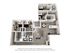 Modern 3D floor plan showcasing 3 bedrooms, sleek kitchen with island, stylish open-plan living area, and two elegant bathrooms.