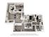 Elegant 3D floor plan featuring spacious 3 bedrooms with modern decor, open living area, stylish kitchen, and two well-appointed bathrooms.