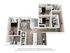 Modern 3D floor plan showcasing two bedrooms, a stylish open-concept living and dining area, and a sleek kitchen with an island. Includes two bathrooms, a cozy office nook, and a spacious balcony for comfortable living.