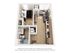 Chic 3D floor plan of a cozy 1 bedroom apartment featuring a modern kitchen, inviting living area, and stylish bedroom. Ideal for urban living.
