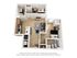 Modern 3D floor plan showcasing 2 bedrooms, an inviting open-concept living area, stylish kitchen with island, and cozy workspace. Ideal for comfortable living.