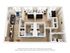 Contemporary 3D floor plan showcasing a stylish 3-bedroom apartment with a cozy living room, modern kitchen, and double bathrooms.