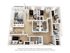Modern 3D floor plan showcasing a 4-bedroom apartment with an open-concept living area, sleek kitchen with island seating, and 4 stylish bathrooms. Plenty of natural light and functional layout ideal for comfort and space.