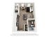 Chic studio apartment floor plan showcasing an open-concept living area with a modern kitchen, cozy bedroom, sleek bathroom, and convenient in-unit laundry, ideal for urban living.