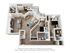 Modern 3D floor plan of a spacious apartment featuring three elegant bedrooms, a stylish open-plan kitchen with island, cozy living room, and two contemporary bathrooms.