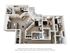 Modern 3D apartment floor plan with 4 bedrooms, open-concept kitchen, spacious living area, and 2 bathrooms, featuring a balcony and stylish furnishings.