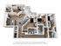 Modern 3D floor plan showcasing 4 bedrooms, a stylish kitchen, and a cozy living area, ideal for family living.
