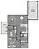 Contemporary floor plan showcasing 2 cozy bedrooms, inviting living area, modern kitchen, and 1 car garage with a charming porch.