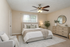 Inviting bedroom with a plush bed, elegant decor, and natural light through a large window, perfect for relaxation and comfort.