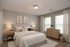 Chic bedroom adorned with cozy bed, elegant lighting, and stylish wooden furniture, offering a bright, inviting atmosphere.