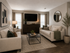 Elegant living room with inviting beige sofas, chic decor, and a modern entertainment center, bathed in natural light.