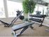 Fitness center free weights, leg press, and bench