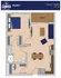 Chic floor plan for The Lights' Rollin' apartment featuring 1 bedroom, 1 bathroom, spacious living area, and a cozy balcony, all within 647 sq ft.