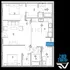 Contemporary floor plan of a 2-bedroom, 2-bathroom apartment showcasing an efficient layout with a modern kitchen and living area.