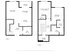 Modern two-story floor plan with a spacious living room, dining area, kitchen, and balcony on the first floor; two bedrooms, laundry room, and additional bath on the second floor.