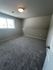 Bright and cozy bedroom with plush grey carpeting and natural light from a large window, perfect for relaxation.
