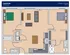 Laurine floor plan at The Don showcasing a modern layout with 2 bedrooms, 2 bathrooms, open-concept living area, and compact kitchen within 877 sq ft.