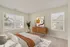 Second bedroom in model townhome, carpeted with two big windows and room for a queen size bed and dresser.