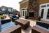 Outdoor gathering area with fireplace.