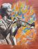 Colorful mural of a musician playing the trumpet against a vivid abstract background.