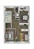 Modern floor plan depicting a spacious 2-bedroom apartment with hardwood flooring, open-concept kitchen, and cozy living area.