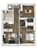Modern 2D floor plan showcasing a chic bedroom, stylish office space, luxurious bathroom, and an open-plan living area with a sleek kitchen island.