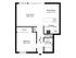 2D floorplan of one-bedroom, one-bathroom