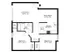 2D floorplan of two-bedroom, one-bathroom