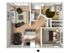 3D floorplan of two-bedroom, one-bathroom large with furniture