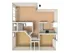 3D floorplan of two-bedroom, one-bathroom without furniture