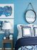 1810 The Social, interior, bedroom, blue and white decor, bed, mirror, night stand, lamp, wall decor