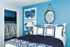 1810 The Social, interior, bedroom, blue and white decor, bed, mirror, night stand, lamp, wall decor, closet
