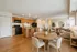 Open Concept with wood floors and large kitchen island