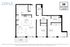 Domus 2E floor plan featuring 2 bedrooms, 2 bathrooms, a spacious kitchen, and a cozy den.
