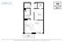 Contemporary 1 bedroom, 1 bathroom apartment floor plan with open kitchen, living room, and balcony.