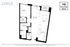 Floor plan of a 1-bedroom, 1-bathroom apartment with a living room, dining area, kitchen, and balcony.
