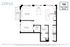Domus floor plan featuring 1 bedroom, 1 bathroom, open living and dining area, modern kitchen, and balcony at 974 sq ft.