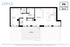 Elegant floor plan of a 1-bedroom, 1-bath apartment with a spacious living room and kitchen, featuring a large terrace.