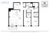 Detailed floor plan of a 2-bedroom apartment with kitchen, living room, den, and 2 bathrooms.