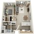 Modern 3D floor plan displaying a cozy one-bedroom apartment with a sleek kitchen, inviting living area, and elegant bathroom design.