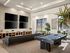 Apartments for Rent in Glendale, AZ - Acero at the Stadium - Indoor Media Center with a Billiards Table, Black Couch, Grey Armchairs, Plants, and Four Mounted TV's