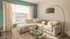 Bright and cozy living room with a modern sectional sofa, vibrant pillows, and elegant floor lamp, inviting natural light through large windows.