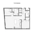 Floor plan of The Rankin displaying two bedrooms, open living area, and two bathrooms.