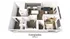 Innovative 3D floor plan of the Everglades apartment featuring 1 bedroom, open living area, and modern kitchen, 858 sq ft.