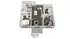 3D floor plan of Glacier apartment showing two bedrooms, an open living area, and a modern kitchen.