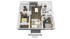 3D floor plan of the Yellowstone apartment showing two bedrooms, a modern kitchen, and a spacious living area.